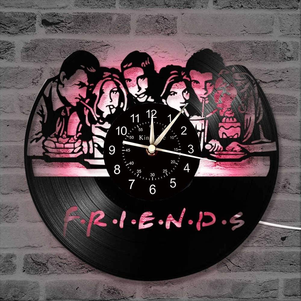 Smotly Vinyl Wanduhr, 3D kreative Freunde Serie Wanddekoration grosse Uhren, LED-Bunte Lichter handg