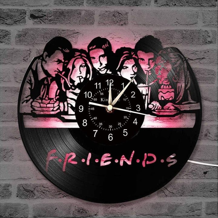Smotly Vinyl Wanduhr, 3D kreative Freunde Serie Wanddekoration grosse Uhren, LED-Bunte Lichter handg
