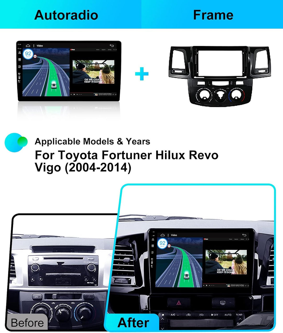 Android 15 IPS Autoradio Passt für Toyota Fortuner Hilux Revo Vigo (2004-2014) - Eingebautes CarPlay