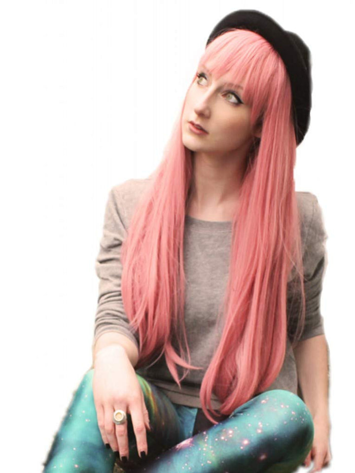 Prettyland Damen Langhaar-Perücke 75cm lang Rosa Glatt voluminös mit Pony Fasching Wig DARLING in de