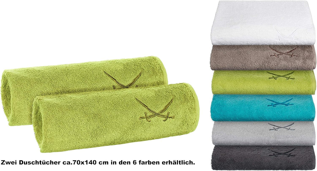 Sansibar Duschtuch 2er Set 70x140 cm 100% Baumwolle mit gesticktem Säbel Logo Badtuch Handtuch Grün