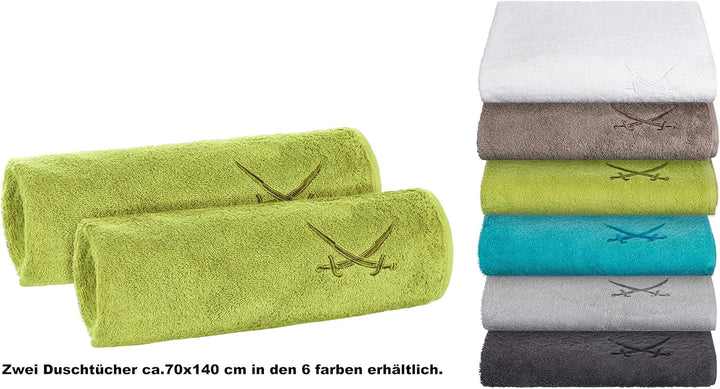 Sansibar Duschtuch 2er Set 70x140 cm 100% Baumwolle mit gesticktem Säbel Logo Badtuch Handtuch Grün