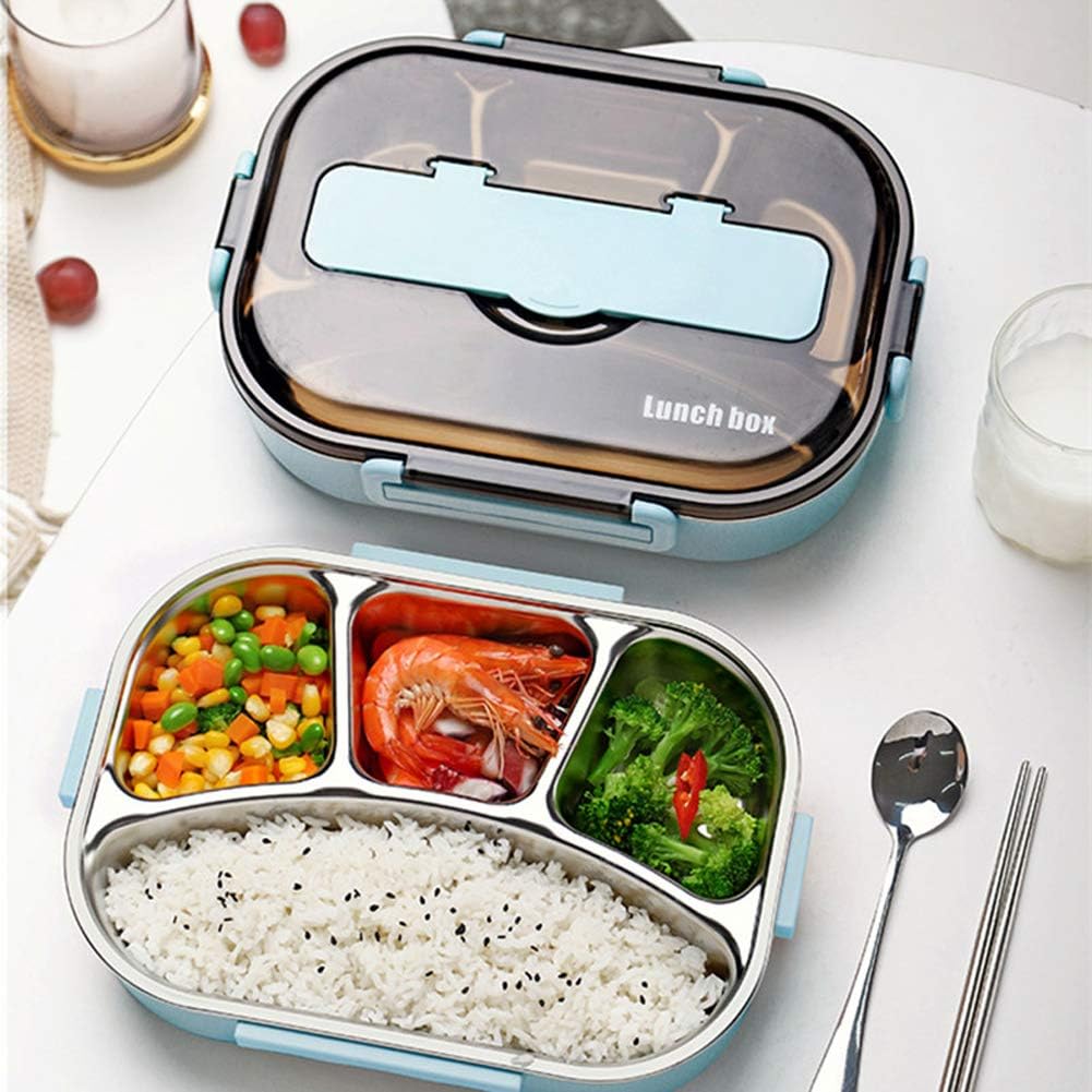 amropi Brotdose aus Edelstahl,Lunchbox mit 2/3/4/5 Fächern,mit Stäbchen und Löffel,Bento Box zum Wan
