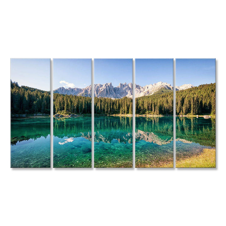 Bild auf Leinwand Karersee bei den Dolomiten in Italien Wandbild Poster Leinwandbild XXL 170x80 5-te