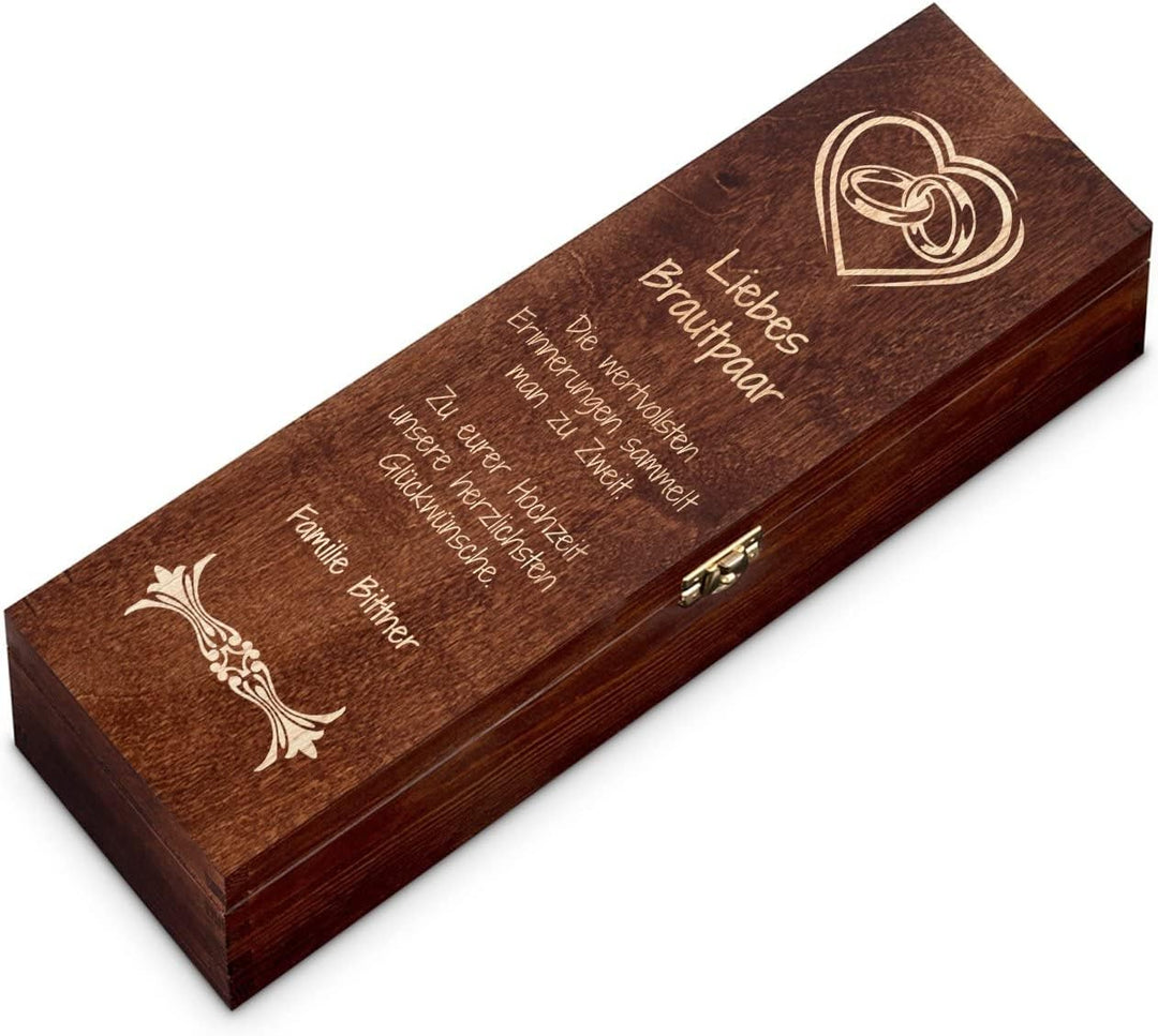 Maverton Weinbox mit Gravur - Holzbox mit Deckel - dekorative Weinkiste aus Kiefernholz - für Paare