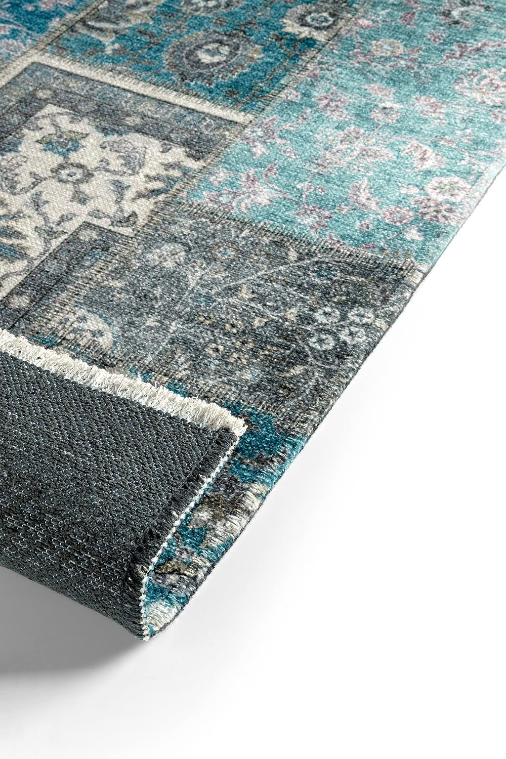 TESSO LIVING Kelim Patchwork Teppich Wohnzimmer Blau 80 X 145 cm, Moderner Kurzflor Teppich, Super S