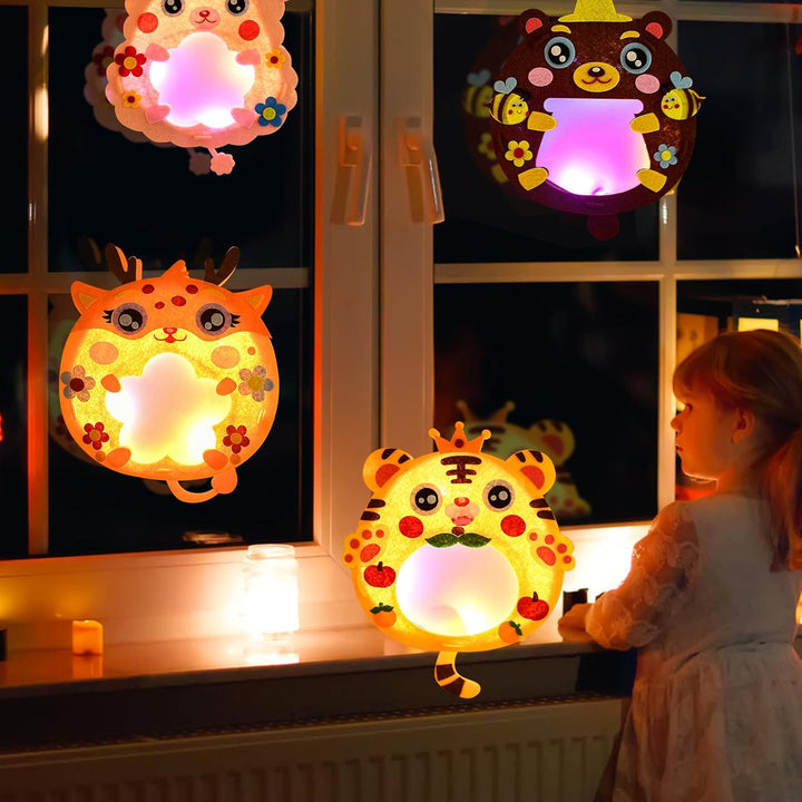 Ulikey 4 Stück Laternen Bastelset für Kinder, Laterne St Martin mit Laternenstab & Led Licht, Lampio