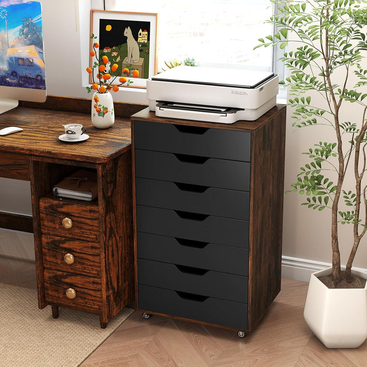 COSTWAY Rollcontainer mit 7 Schubladen, mobiler Aktenschrank mit Rädern, Bürocontainer Schubladensch