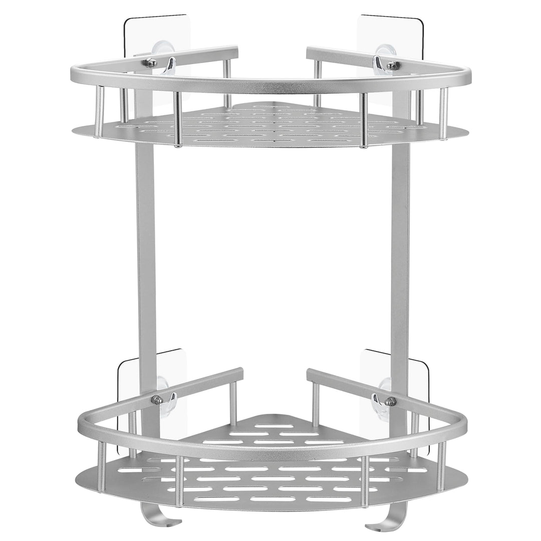 GERUIKE Duschkorb Ecke, Duschregal, Duschablage Ohne Bohren | Wandmontage, mit Klebepad, Silber, Alu