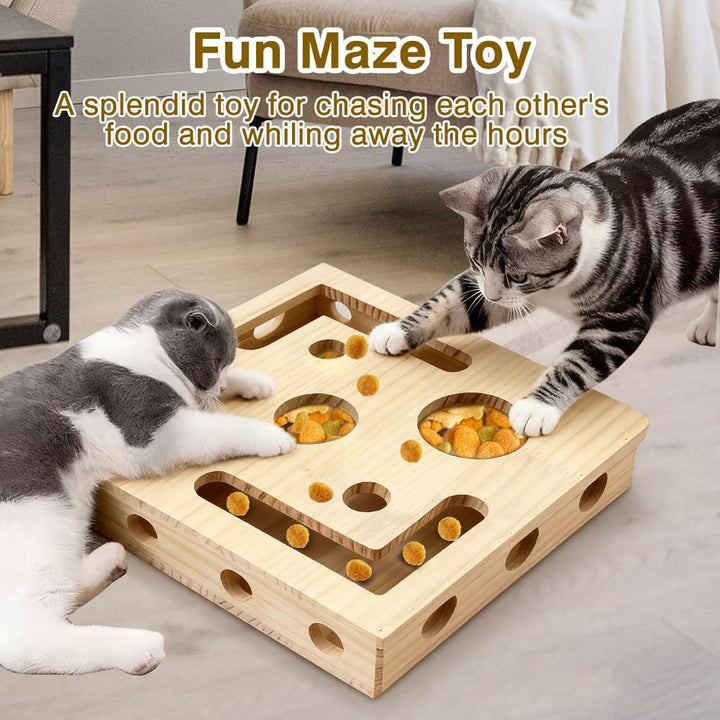 Beschäftigungsbox Krallenfeile Katzen, 30X25X8CM Kratzpuzzle Spielbox Holz Katzen, Interaktives Futt