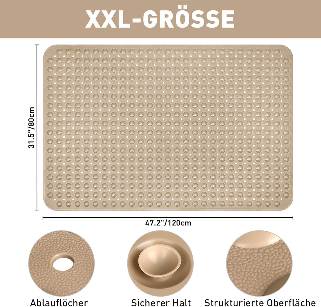 Gross Duschmatte rutschfest 80x120cm: Weich TPE Duscheinlage mit Ablauflöchern und Saugnäpfen - Anti