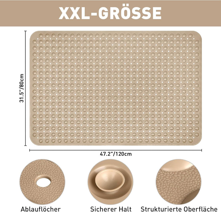 Gross Duschmatte rutschfest 80x120cm: Weich TPE Duscheinlage mit Ablauflöchern und Saugnäpfen - Anti