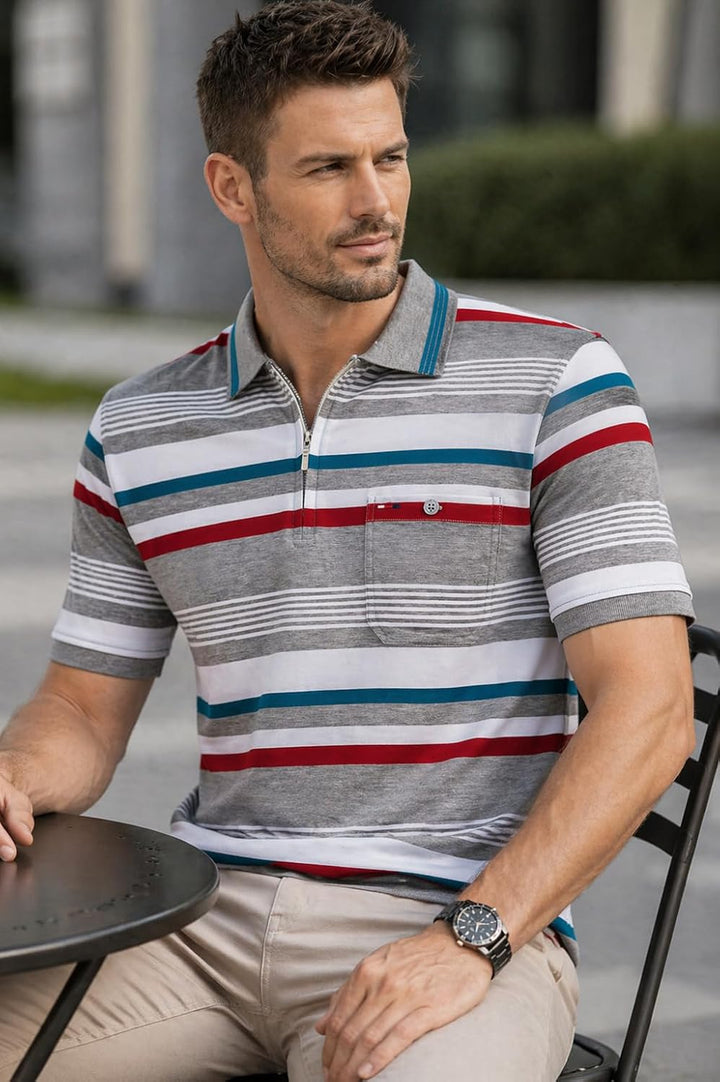 Soltice Polo Shirts Herren Kurzarm, Blousonshirts, Gestreifte Polohemden mit Brusttasche aus Baumwol