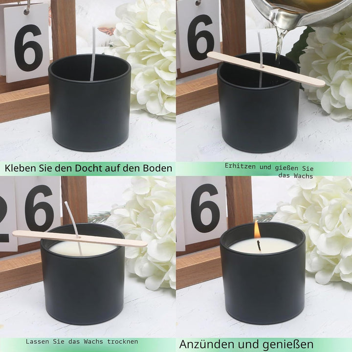 MILIVIXAY 20 Stück 118 g mattschwarze Glaskerzengläser mit Deckel und Kerzenherstellungs-Kits – Gros