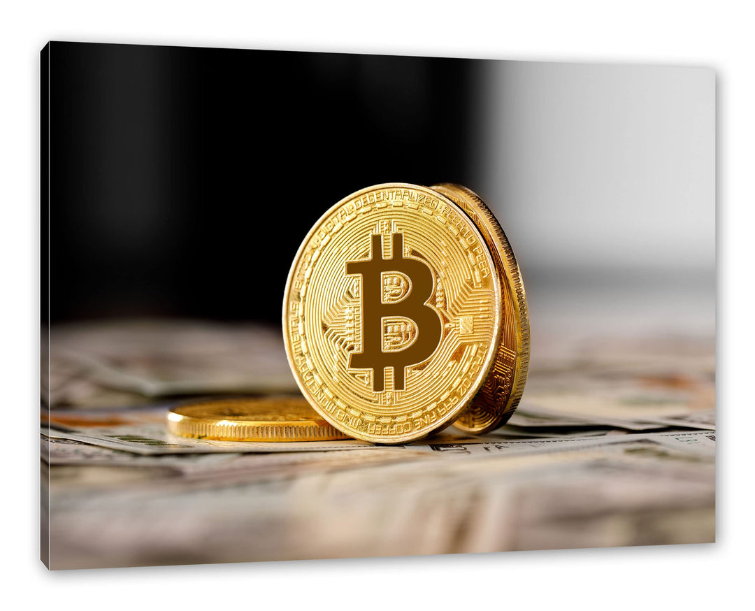 Pixxprint Bitcoins BTC Dollarschein als Leinwandbild | Grösse: 100x70 cm | Wandbild | Kunstdruck | f
