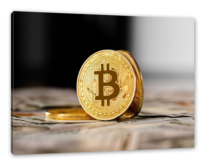 Pixxprint Bitcoins BTC Dollarschein als Leinwandbild | Grösse: 100x70 cm | Wandbild | Kunstdruck | f