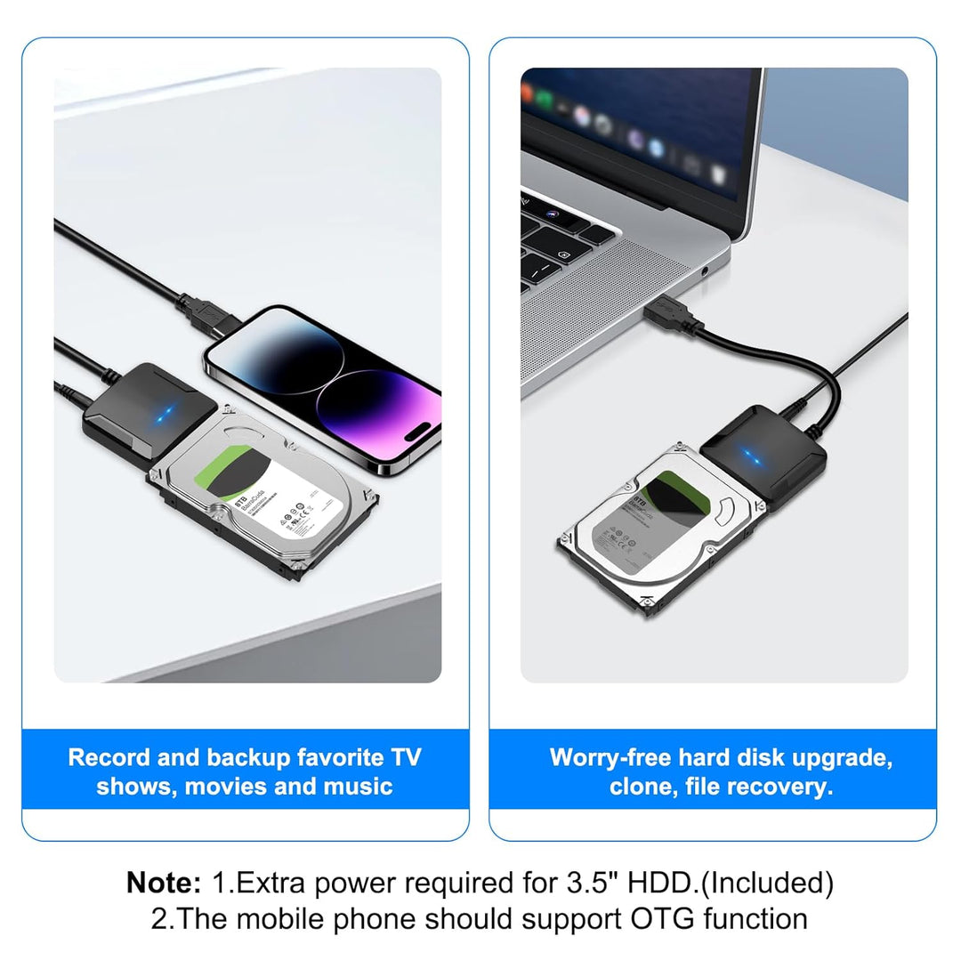 USB 3.0 auf SATA Adapter, USB C/USB3.0 auf SATAIII/II/I Festplattenadapter für 2,5 Zoll / 3,5 Zoll H