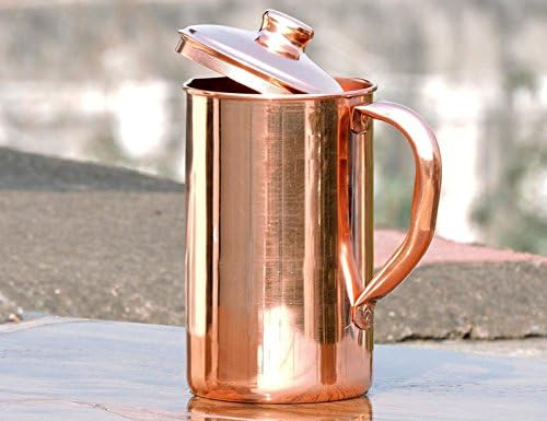 SKAVIJ reiner Kupferkrug mit deckel und 4 becher set fester wasserkrug (1,6 liter)