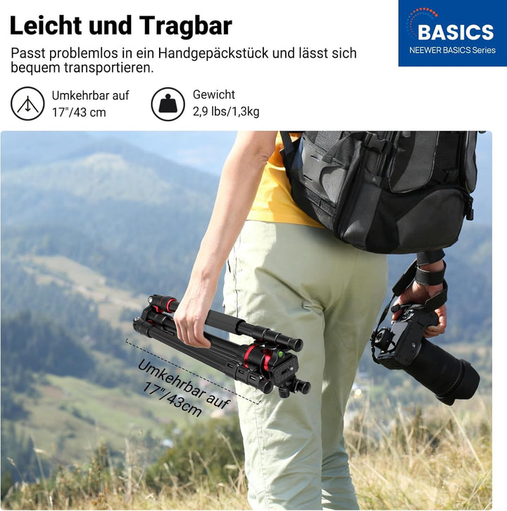 NEEWER Basics 72" / 182cm Reisestativ Einbeinstativ kompakter Leichter tragbarer Kamera Stativ Ständ