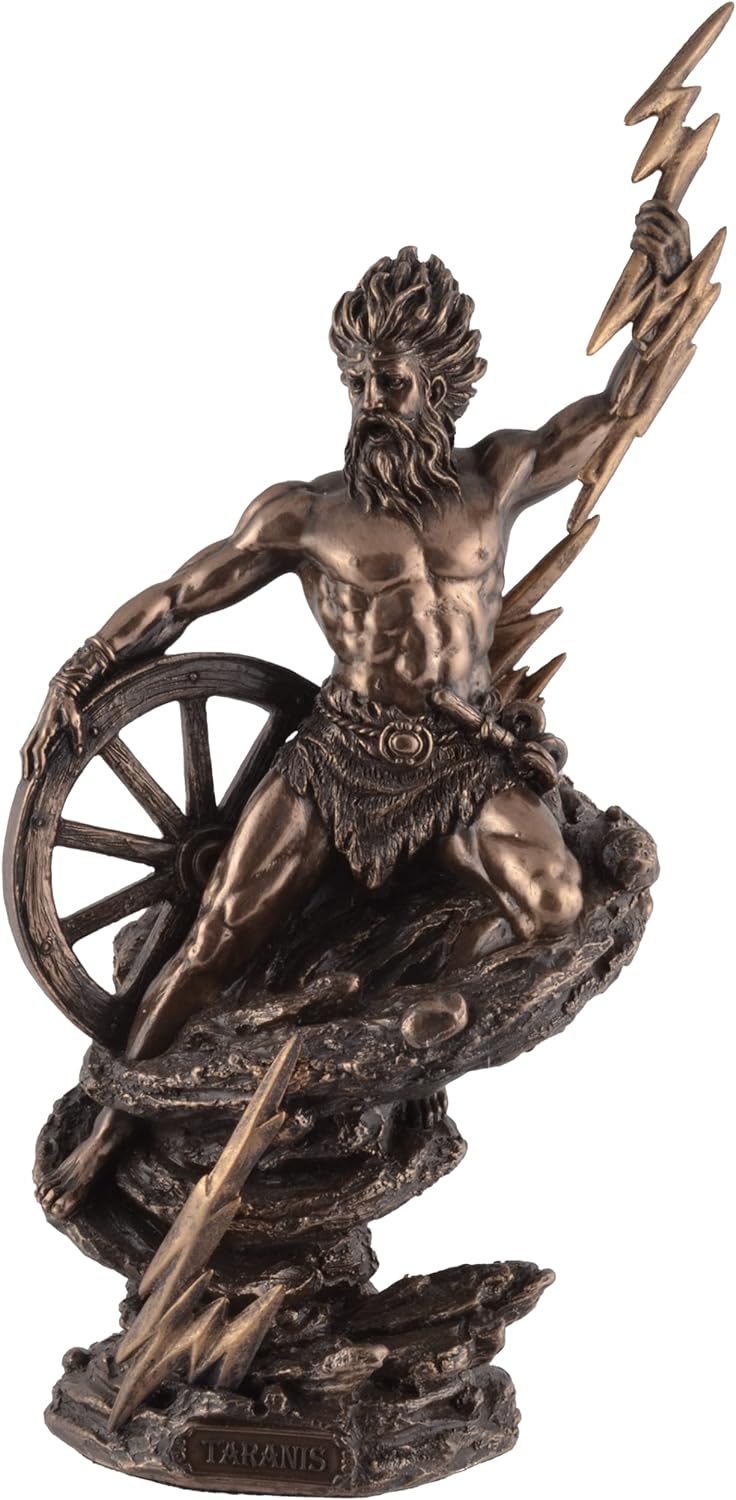 Taranis keltischer Gott des Donners - mit Blitz und Wagenrad bronziert by Veronese