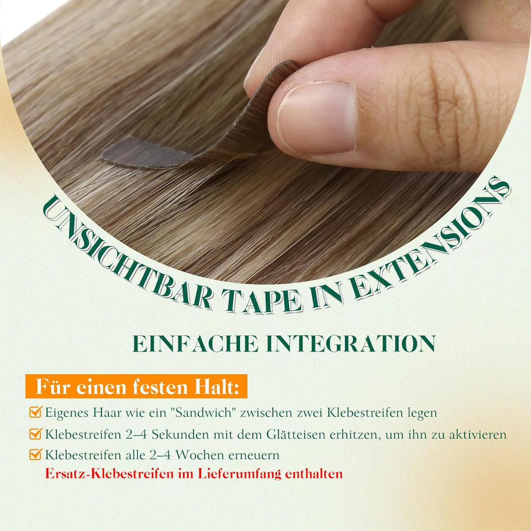 Easyouth Tape in Extensions Echthaar Braun Tape in Haarverlangerung Remy Tape Extension Echthaar Bal