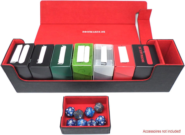 docsmagic.de Premium Magnetic Tray Long Box Black/Red Large + 4 Flip Boxes Mix 3- Schwarz/Rot, Large