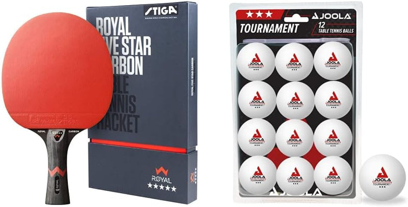 STIGA Royal 5 Sterne Tischtennis Schläger Pro Carbon, Schwarz/Rot Bundle mit 40+ Tischtennisbälle, w