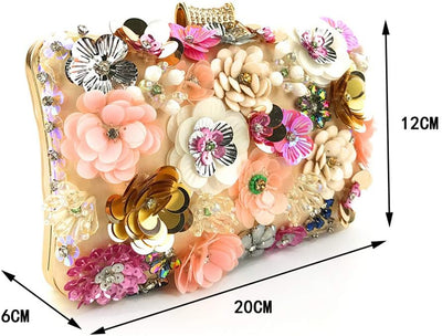 VALICLUD Bunte Pailletten Blume Abend Clutch Bag Floral Perlen Clutch Geldbörse Handtasche Kette Tas