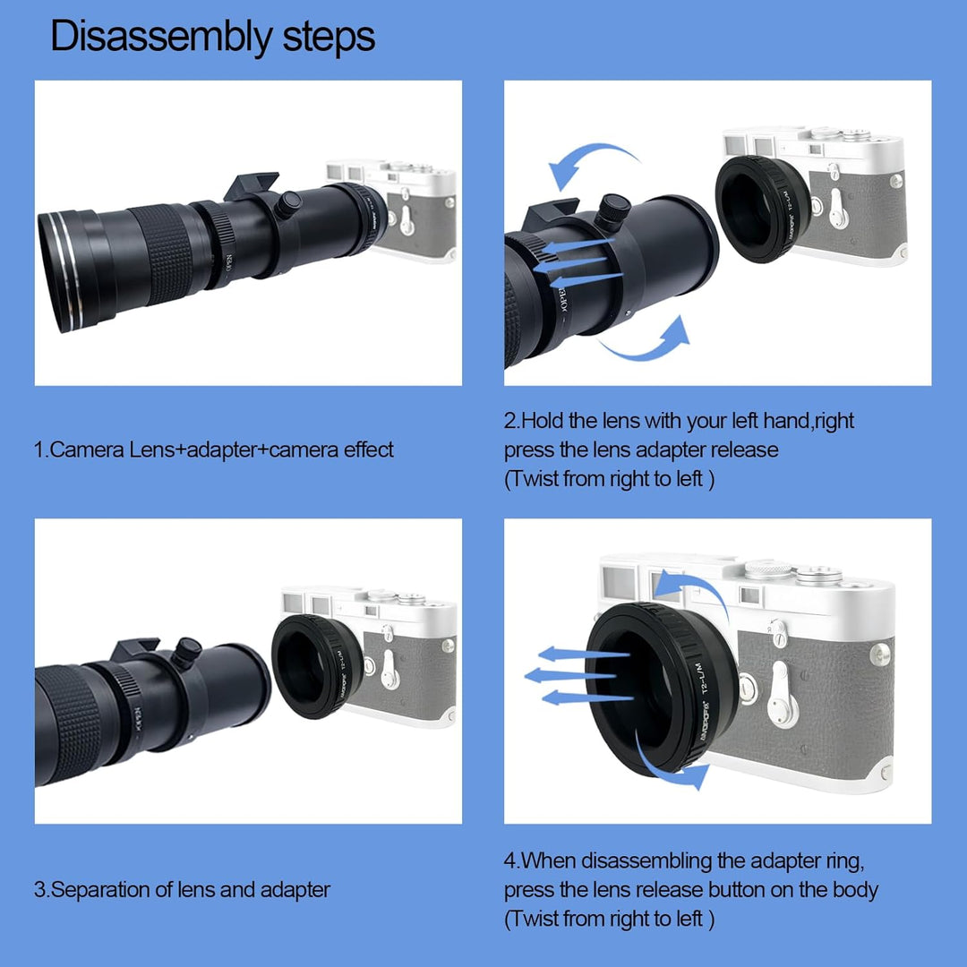 T2-LM Objektivadapter Adapterring,T-Mount T2 Schraubgewinde Objektiv Kompatibel auf für Leica M1,M2,