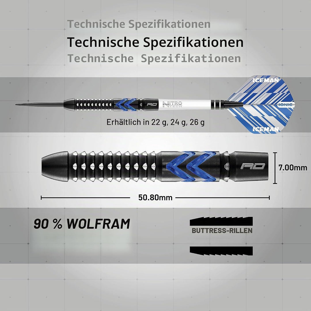 RED DRAGON Gerwyn Price Blue Ice SE - Tungsten Professional Darts Set with Flights and Nitrotech Sha