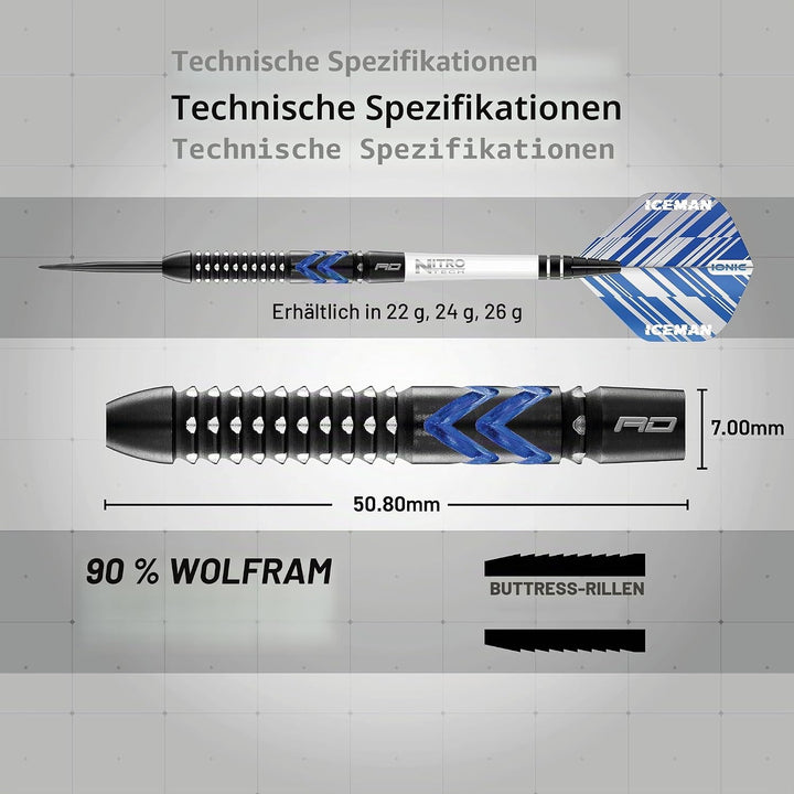 RED DRAGON Gerwyn Price Blue Ice SE - Tungsten Professional Darts Set with Flights and Nitrotech Sha