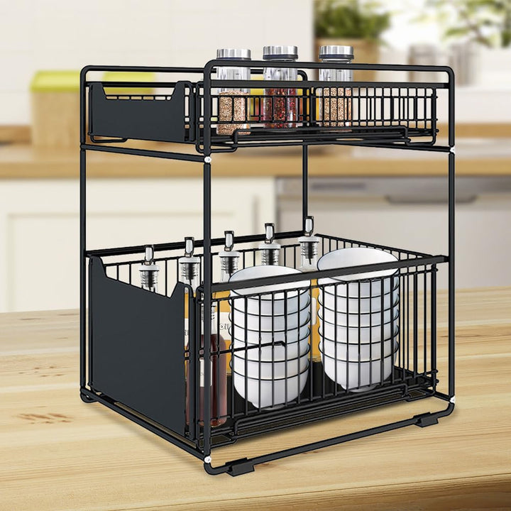 2 Tier Organizer mit Speicher Unter Waschbecken Schiebeschrank Korb herausziehen Snack Organizer Küc