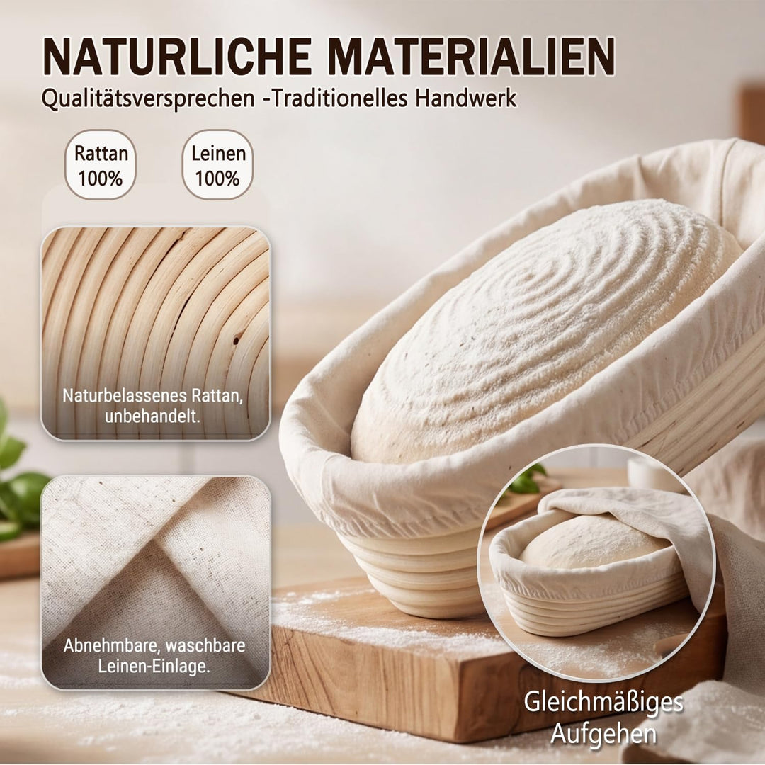 DARDVORLAG Gärkörbchen Oval 25cm mit Leinenbezug – Banneton aus 100% Rattan,Gärkorb für Sauerteigbro