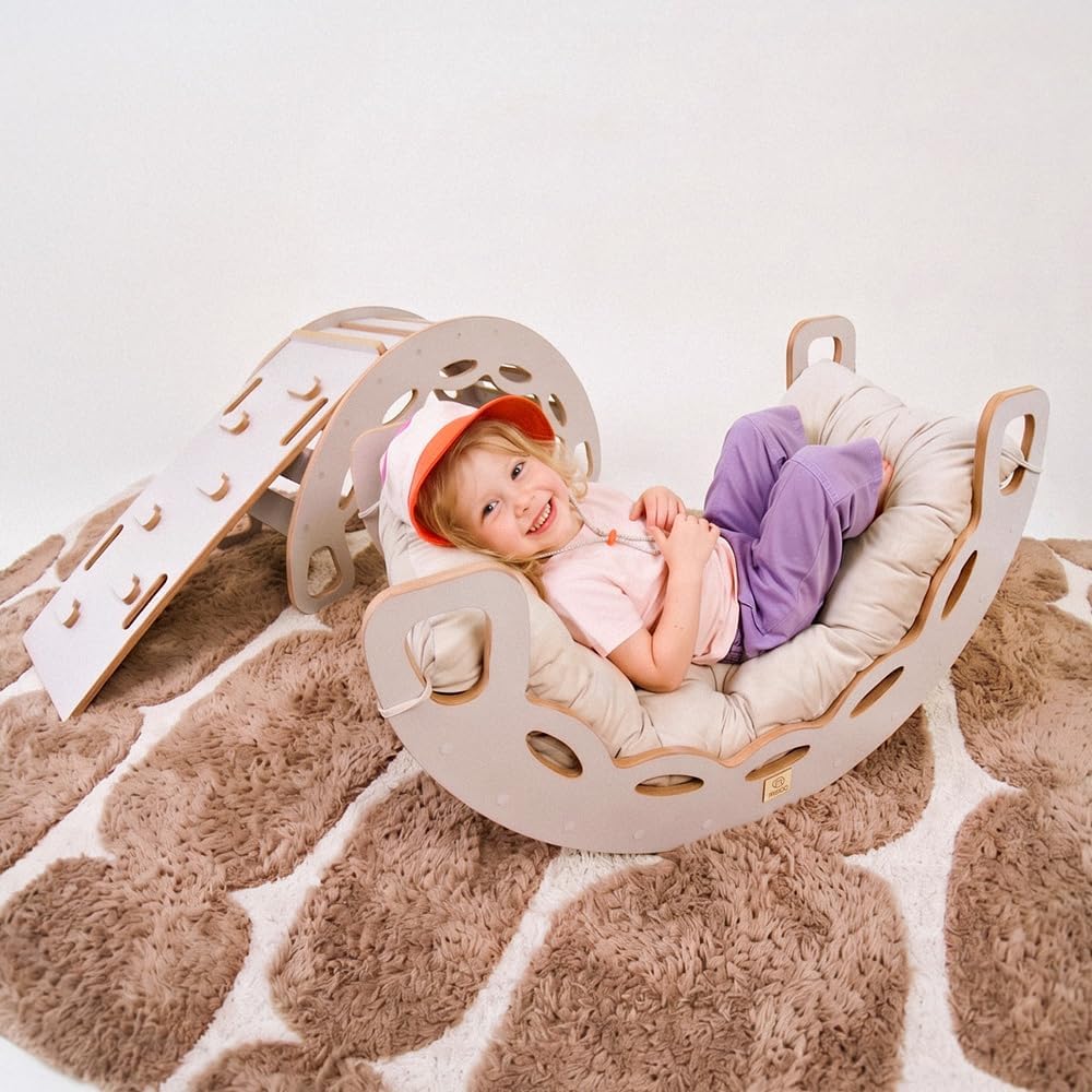 MISIOO Klettergerüst Indoor ab 1 Jahr, Montessori Kletterbogen 4in1 mit Rutsche, Kletterwand &amp; Kisse