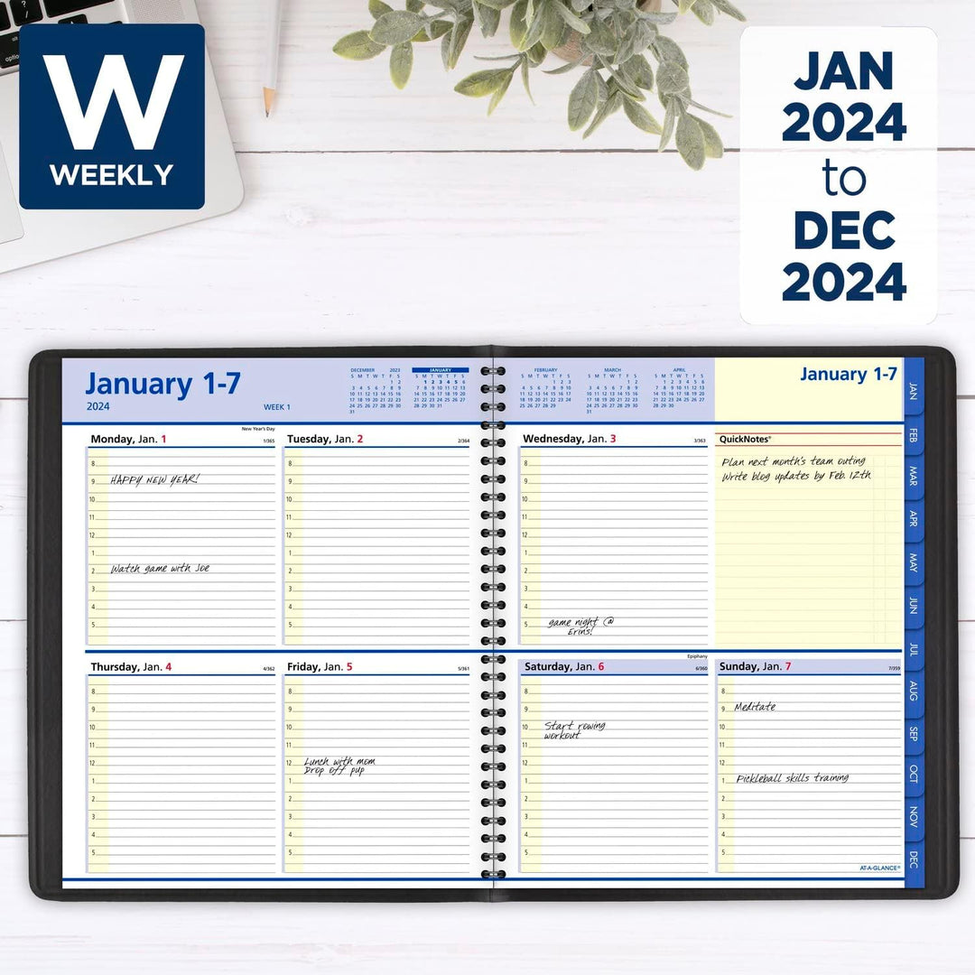 AT-A-GLANCE 2024 Wochen- & Monatsplaner, QuickNotes, offener Terminplaner, Monatsregister, 20,3 x 25