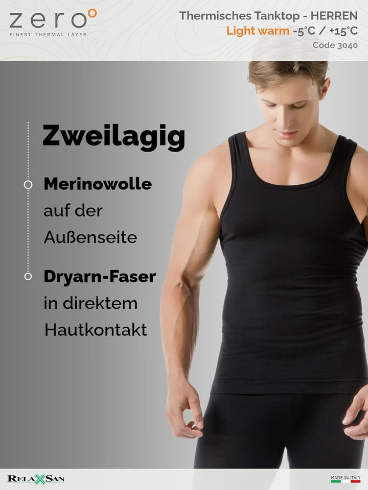 Relaxsan Zero 3040 - Thermoweste für Herren, breite Schulter, Merinowolle XS Schwarz, XS Schwarz