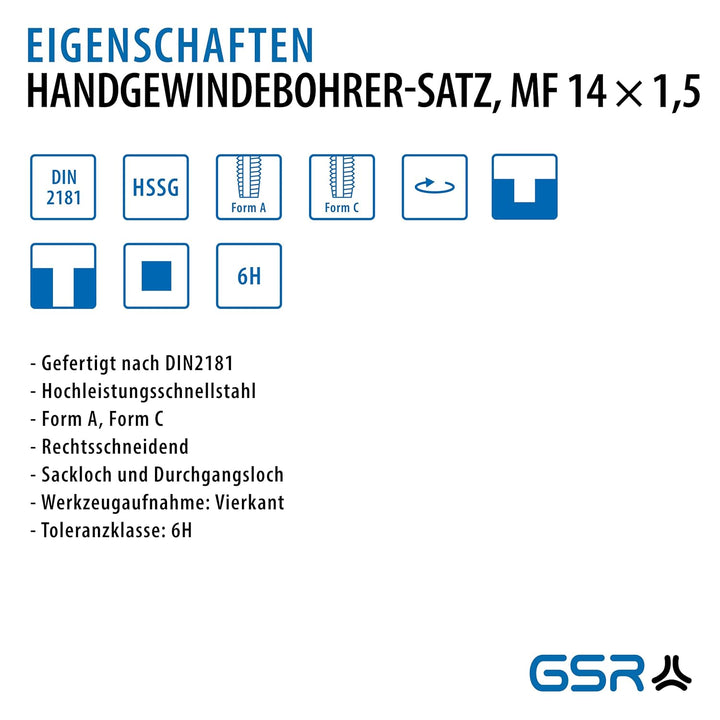 GSR PROFI Gewindebohrer MF14 x 1,5 Satz, HSSG Metallbohrer, 2 teilig, Geschliffen, Für Metrische Fei