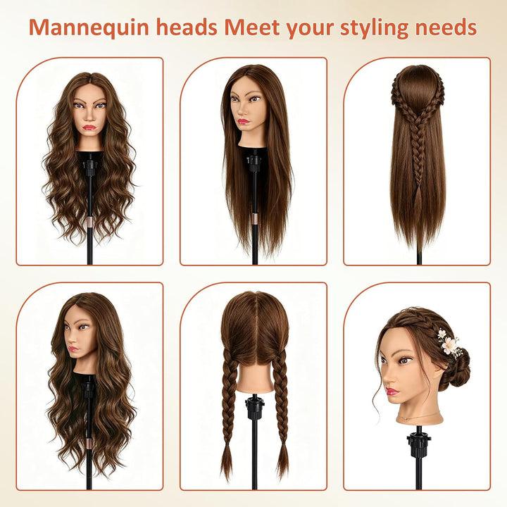 Frisierkopf 80% Echthaar Friseurkopf, TopDirect Übungskopf 26 Zoll 66cm Echthaar Kopf, Frisieren Tra