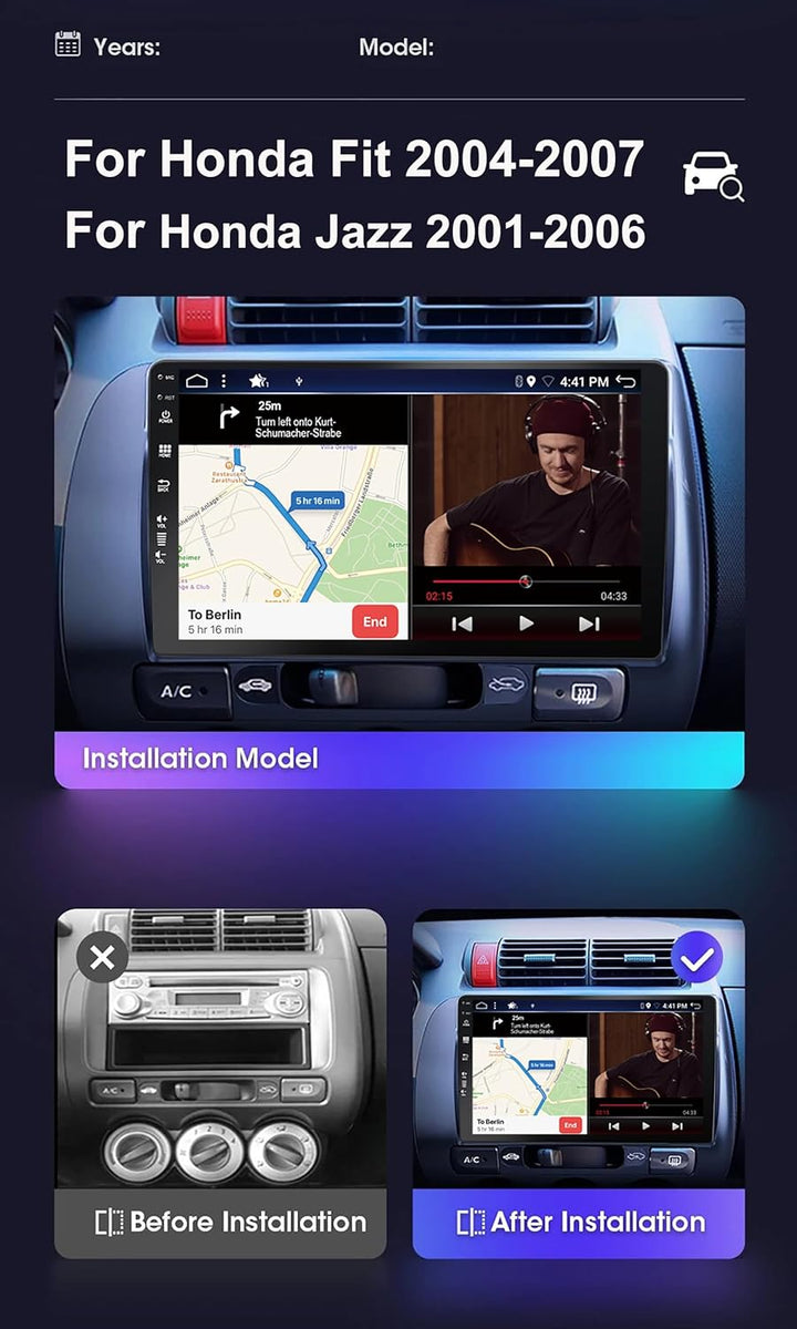 [6G+128G] Android 15 Autoradio Passt für Honda Fit (2004-2007) / Honda Jazz (2001-2006) - Eingebaut