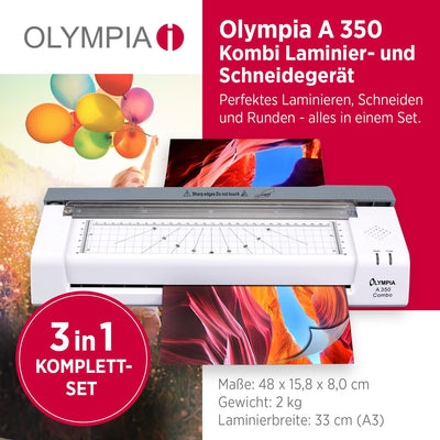 Olympia A 350, Kombi Laminier- und Schneidegerät für A3, 75/80 - 125 Micron, 3130 Single, Single