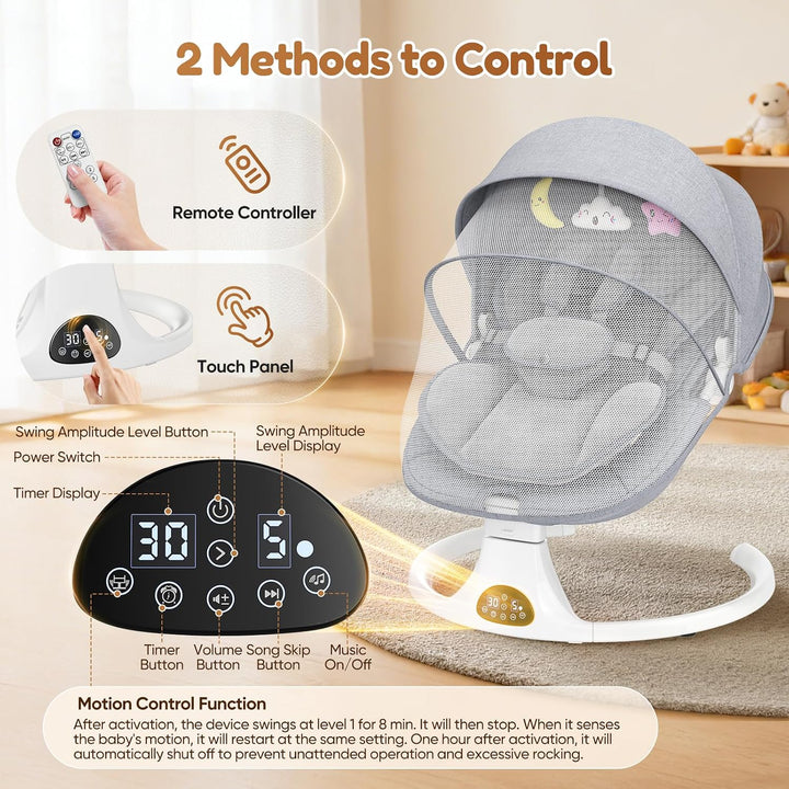 Verstellbare Rückenlehne Babyschaukel, Bluetooth Elektrisch Babywippe Mit Abnehmbares Kissen und Abn