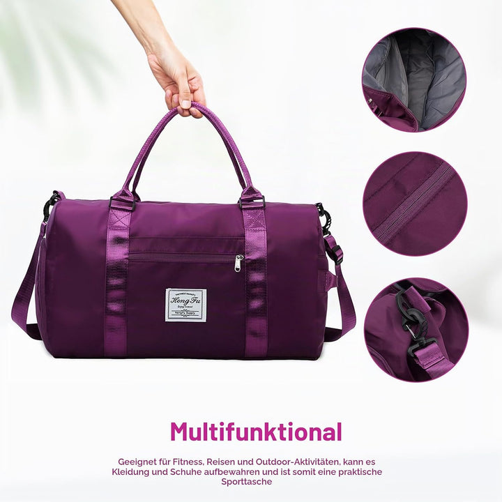 Fitness Tasche, Grau Sporttasche mit Nassfach, Tasche Herren und Damen, Purpurrot, Purpurrot