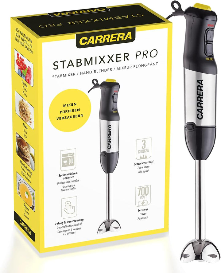 CARRERA Stabmixer [10 Geschwindigkeiten] Pürierstab - Hand Blender - Mixstab Set - Edelstahl - Rührs