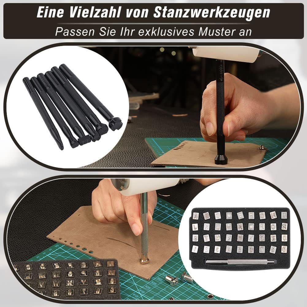 Kuppt Leder Werkzeug Set, Leder Nähset, Leder Bearbeitungs Werkzeug mit Leder Stanzwerkzeugen, Leder