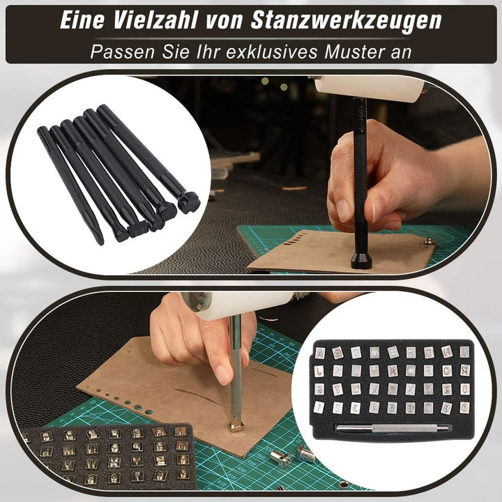 Kuppt Leder Werkzeug Set, Leder Nähset, Leder Bearbeitungs Werkzeug mit Leder Stanzwerkzeugen, Leder
