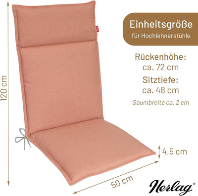 Herlag Polsterauflage BEA Hochlehner 120x50x4,5cm Korall | Wasserabweisende Gartenstuhlauflagen | Be