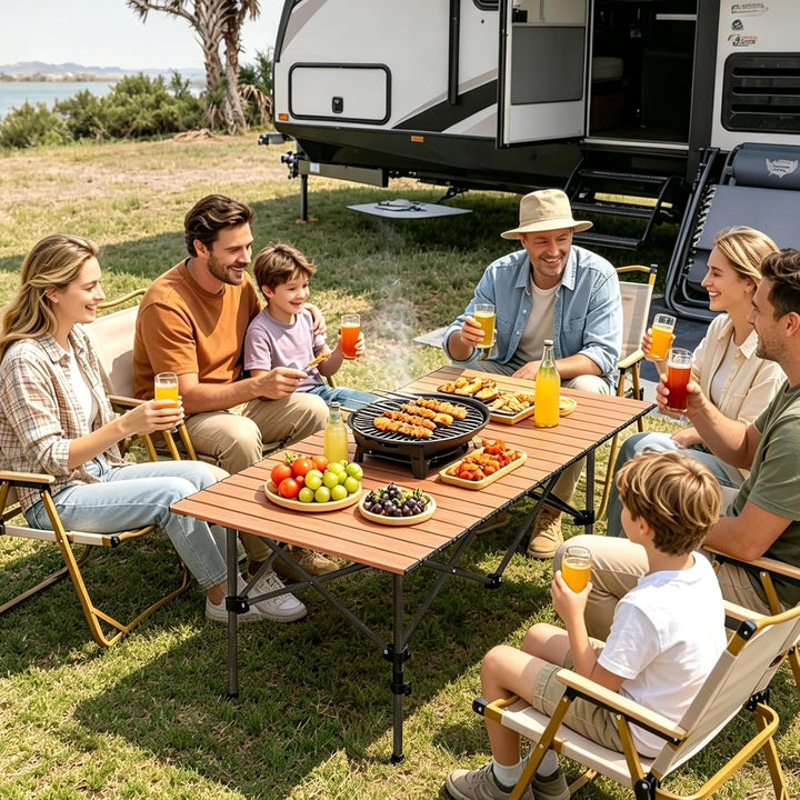 Campingtisch faltbar 99 x 55cm,Klapptisch höhenverstellbar 50-80 cm,Camping Zubehör,Garten,Grill,Pic