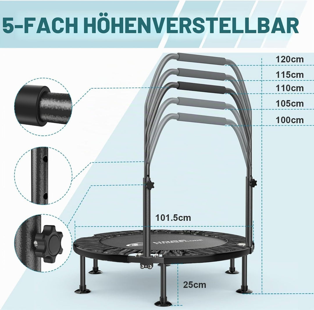 Faltbares Mini-Fitness-Trampolin-Rebounder für Erwachsene und Kinder, 150 kg Kapazität, rutschfester