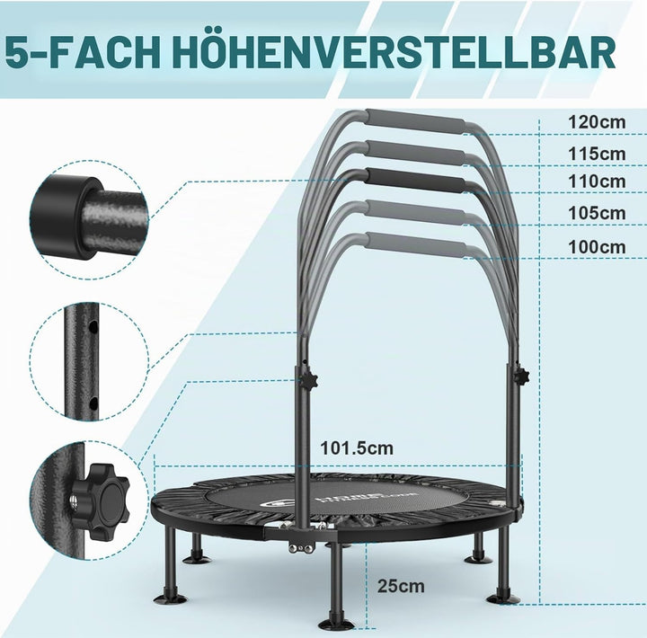 Faltbares Mini-Fitness-Trampolin-Rebounder für Erwachsene und Kinder, 150 kg Kapazität, rutschfester