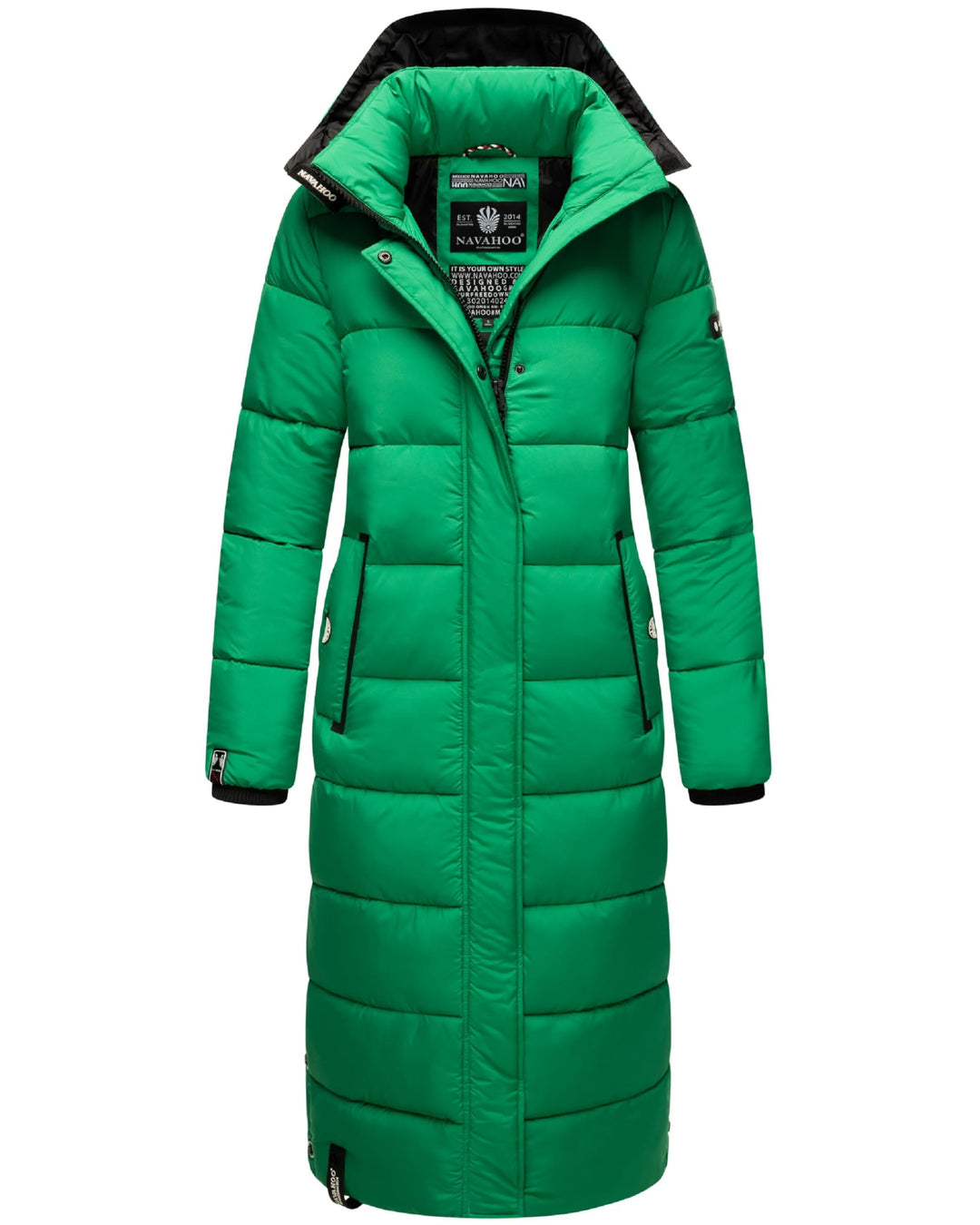 Navahoo Damen Wintermantel Warmer Steppmantel lang mit Abnehmbarer Kapuze Isalie XS-XXL XXL Smaragd